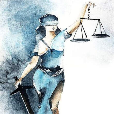 Lady Justice Artwork – Symbol of Legal Services & Process Serving in City of Maricopa Watercolor illustration of Lady Justice holding scales and a sword, symbolizing fairness and legal services in Maricopa.